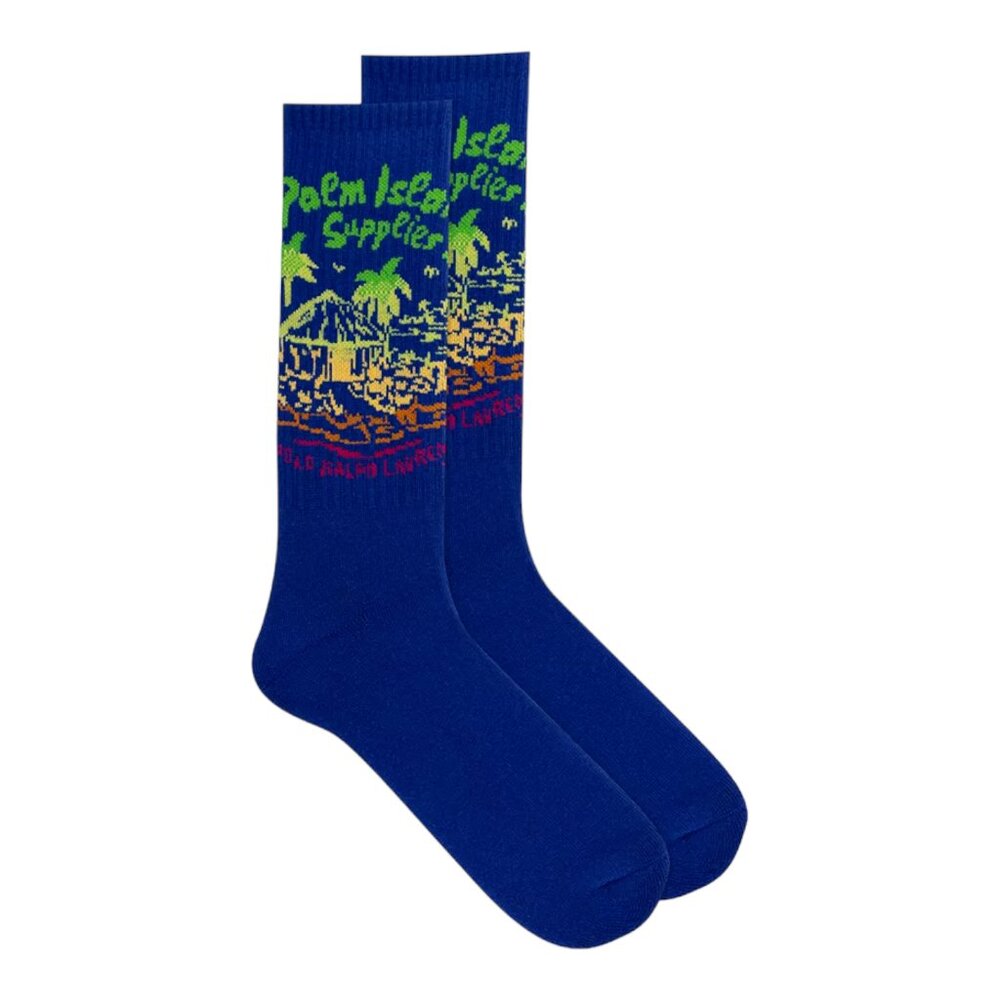Polo Ralph Lauren Palm Island Crew Socks 2 Pack Blue Men's Size 10-13 - Picture 3 of 6